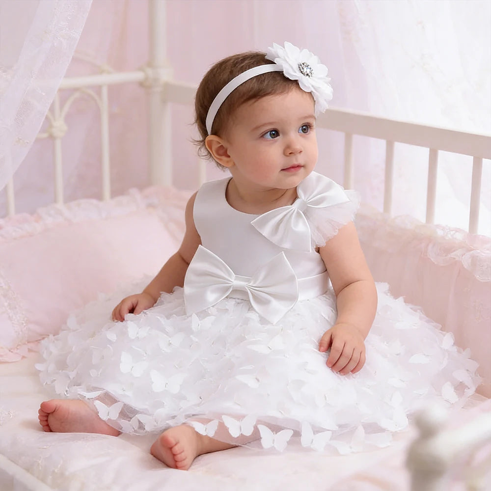 Butterfly Baby Girl Princess Dress Clothes White Dress for Girls Baptismal Costume Infant Wedding Dress Children Birthday Dress