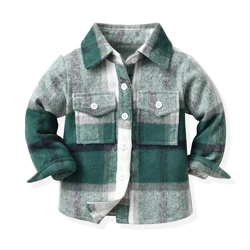 Kids' Korean Plaid Double-Breasted Cardigan Coat – Trendy Unisex Short Jacket for Boys & Girls