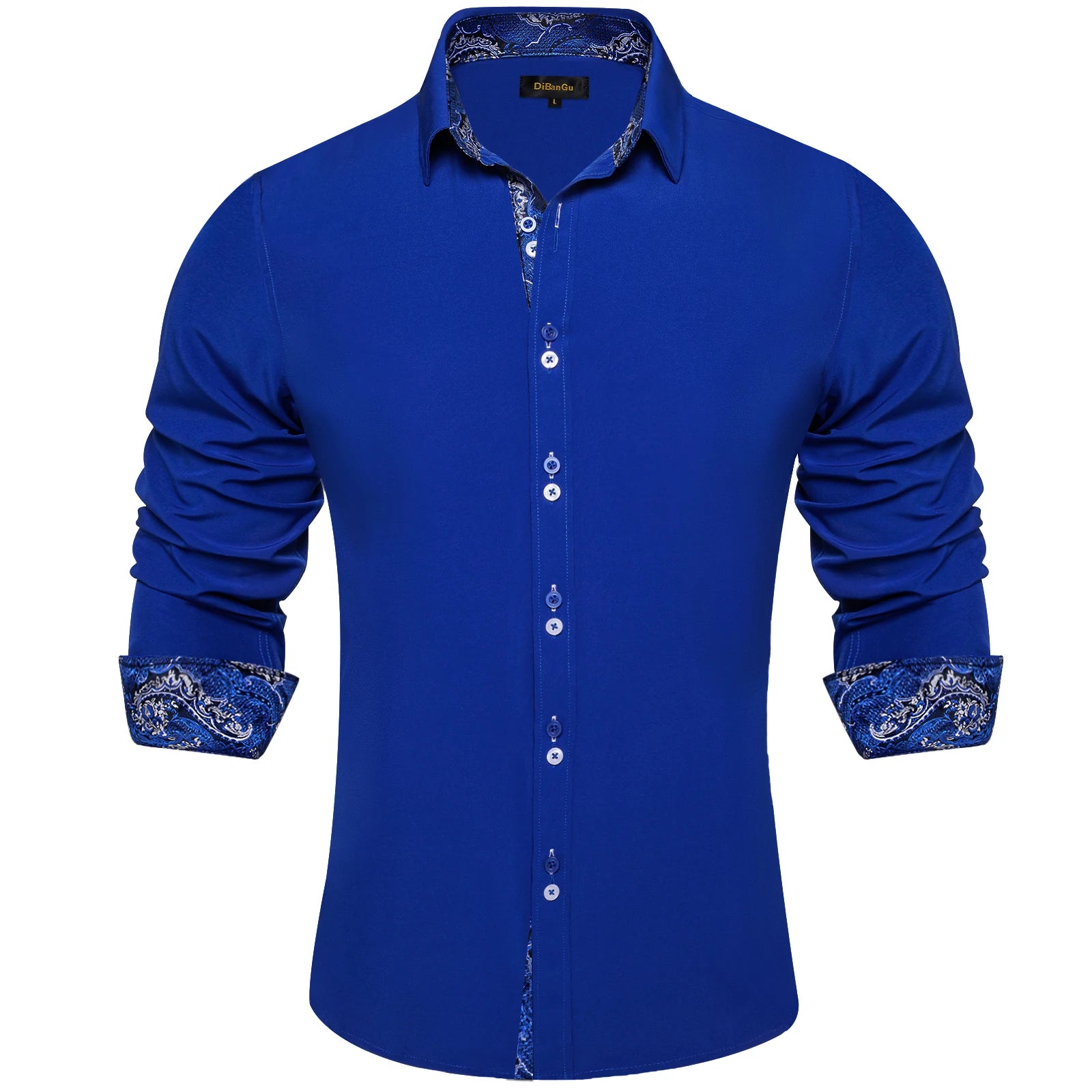 Men's Polyester Cotton Solid Black Shirts Long Sleeve Blue Paisley Patchwork Social Casual Dress Shirt Elegant Men Clothing