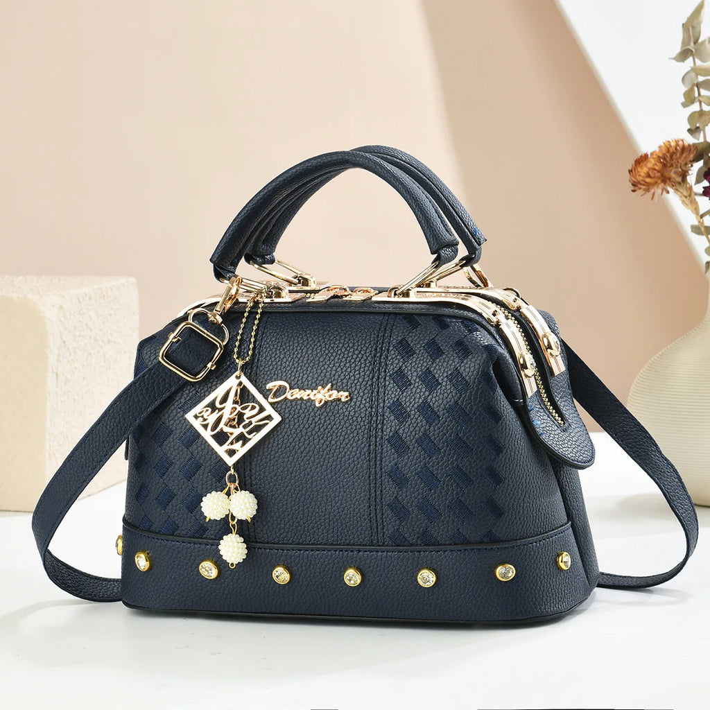 Fashionable Minimalist Women's Handbag Crossbody Shoulder Bag PU Material City Style Small Square Bag Metal Rivet Detail