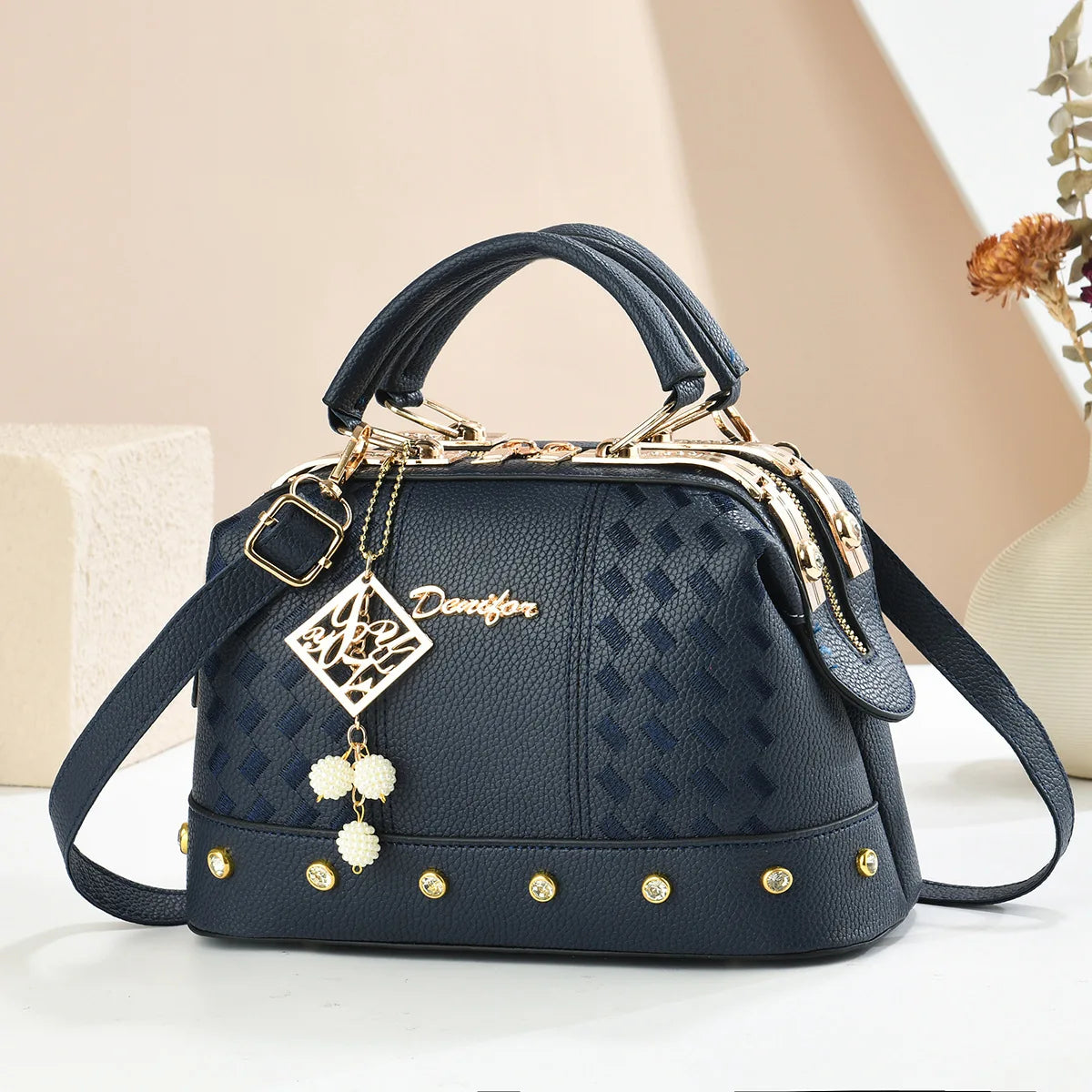 Fashionable Minimalist Women's Handbag Crossbody Shoulder Bag PU Material City Style Small Square Bag Metal Rivet Detail