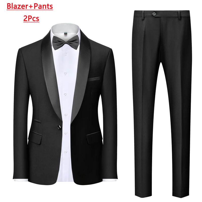 M-6XL Men's Casual Business Have Smoking Suit High End Brand Boutique Fashion Blazer Vest Pants Groom Wedding Dress Party Suit