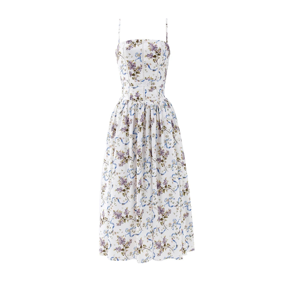 Women's Floral Print Maxi Dress – Spaghetti Strap Fit & Flare