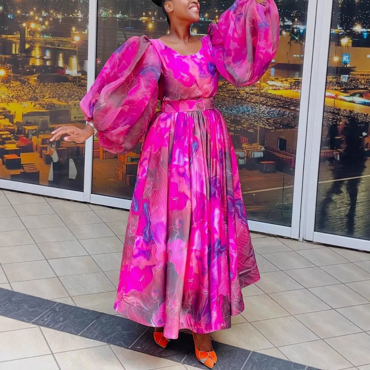 Plus-Size Floral Chiffon Maxi Dress