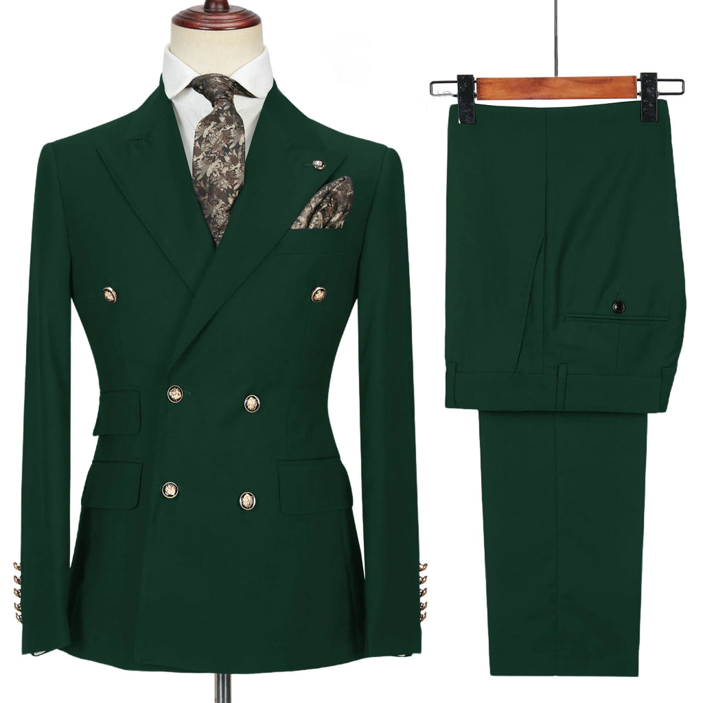 Men's Double-Breasted 2 Piece Suit Set Solid Color Business Casual Wedding Groom Dinner Party Work Jacket