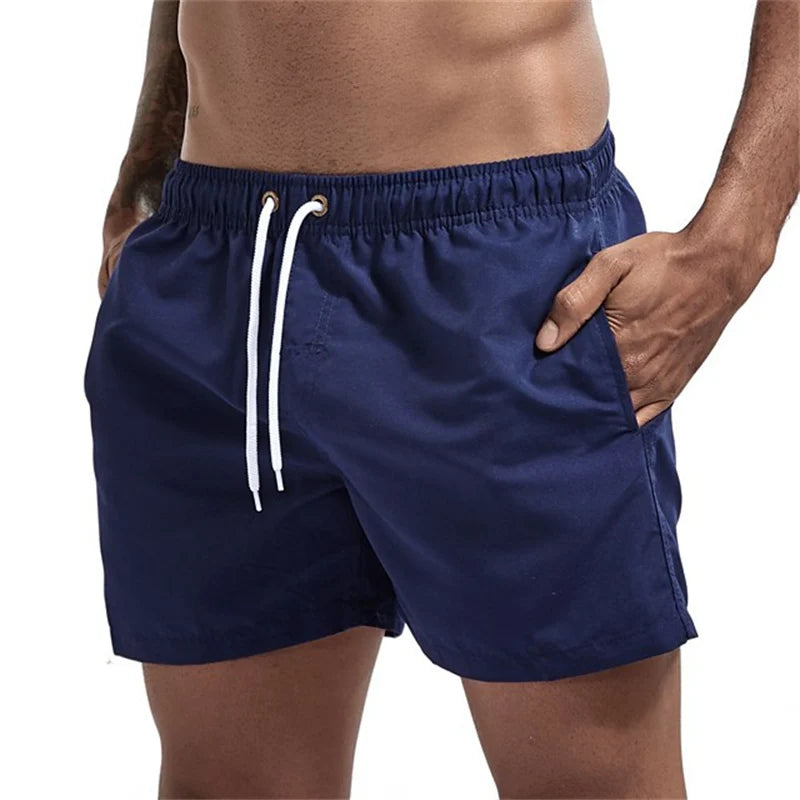 Mens Swim Trunks with Mesh Lining Side Pockets Solid Beach Shorts Quick Dry Lightweight Drawstring Board Shorts Summer Swimwear