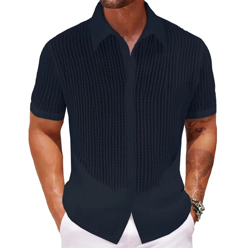 High End Jacquard Striped Polo Shirts For Men Short Sleeve Elastic Summer Quality Viscose Knitted Smart Casual Camisas De Hombre