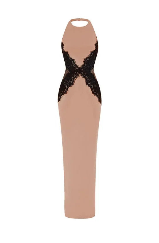 Lace Halter Evening Maxi Dress