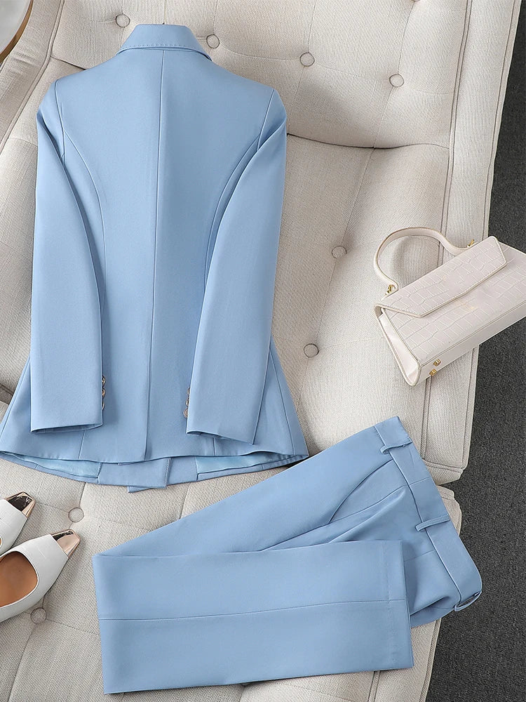 Women's Elegant 2-Piece Pant Suit Set – Slim Fit Blazer & Ankle Pants