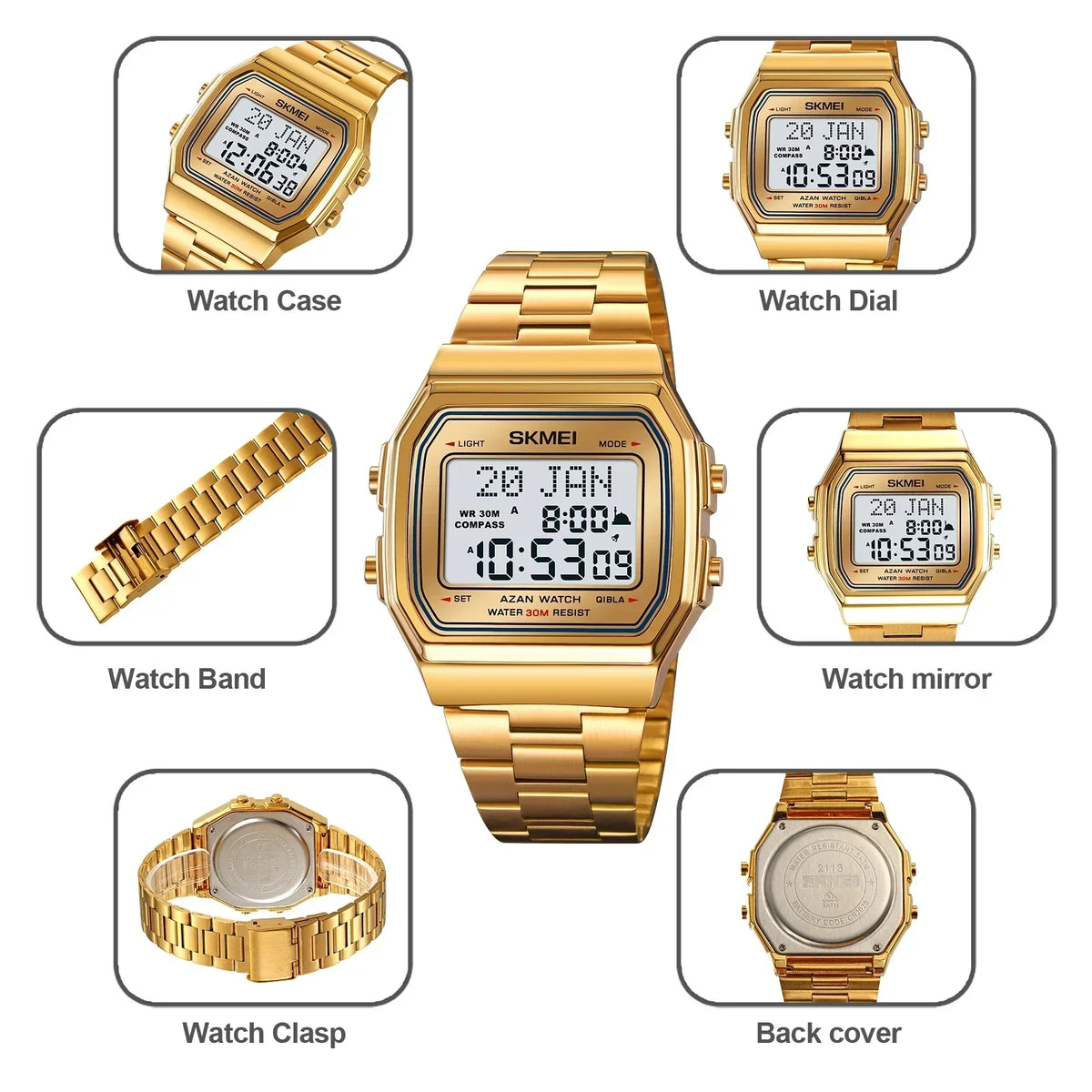 SKMEI 2113 Men's Islamic Prayer Digital Watch | Azan, Qibla, Hijri Calendar
