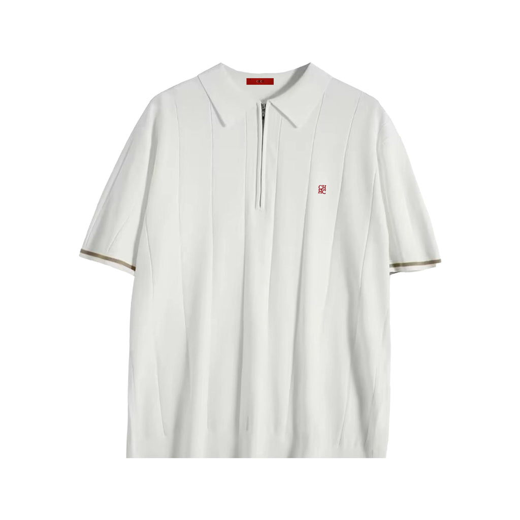 Men's Ribbed Knit Polo Shirt — Breathable Smart Casual Tee with Embroidery