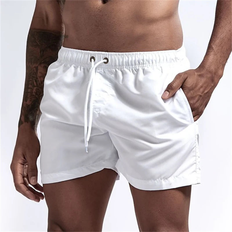Mens Swim Trunks with Mesh Lining Side Pockets Solid Beach Shorts Quick Dry Lightweight Drawstring Board Shorts Summer Swimwear