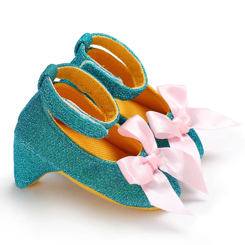 Princess Style Newborn Baby Girl Cute Shoes Solid Color Bow High Heels First Step Toddler Walk Party Dress Footwear