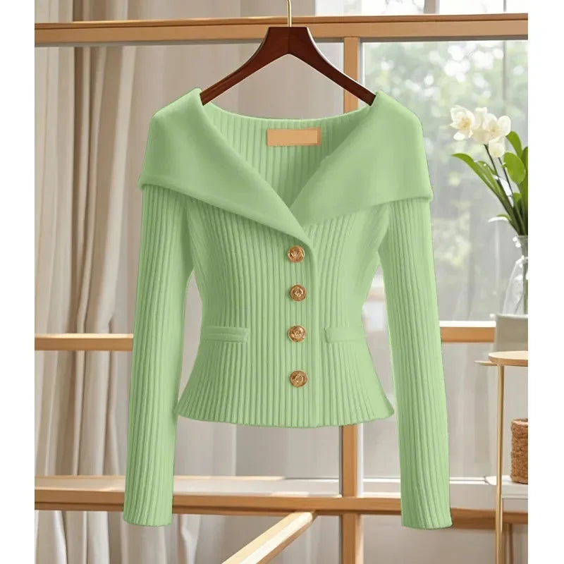 Women's Slim-Fit Knit Cardigan — Long Sleeve Button-Up Sweater Coat