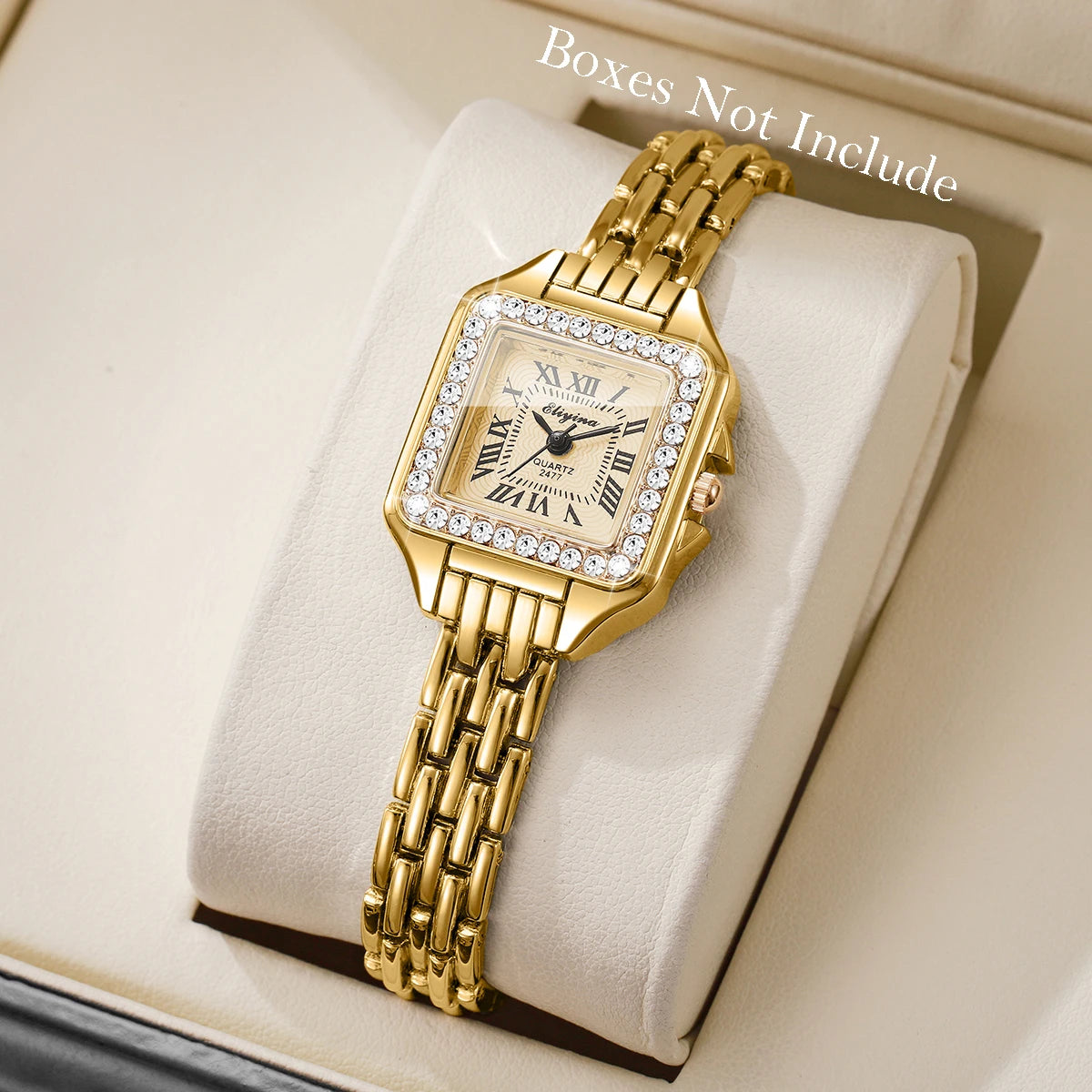 Women's Rhinestone Square Dial Watch | Roman Numeral Quartz Wristwatch