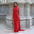 Women's Satin Halter Maxi Dress — Backless Slim Evening Gown