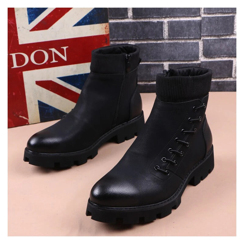 Men's Genuine Leather Platform Cowboy Ankle Boots – Punk Style by RAINTAKI