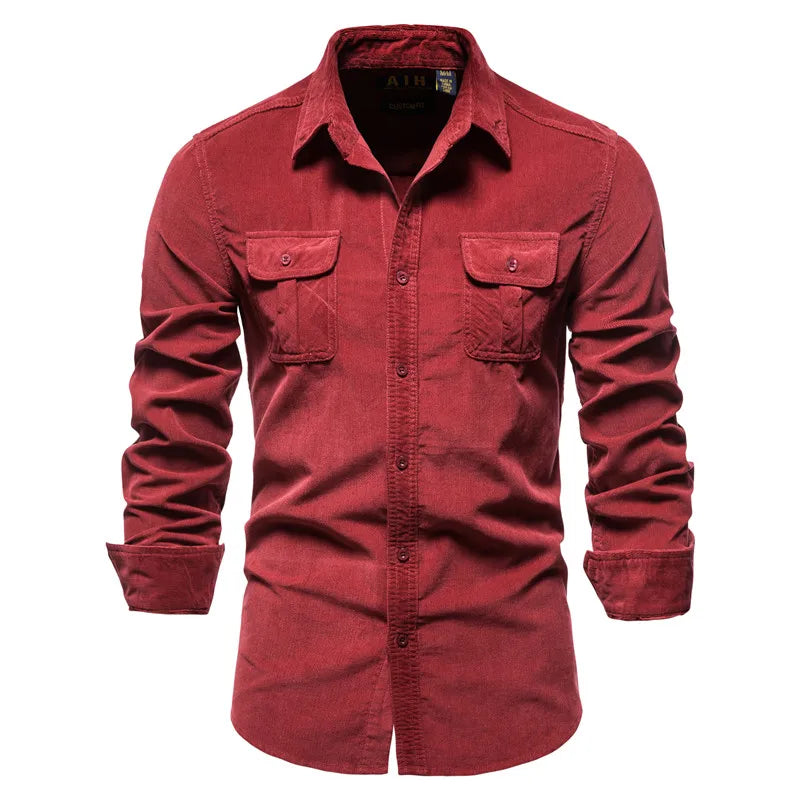 Men's Cotton Corduroy Shirt – Slim Fit Button-Down Casual Streetwear