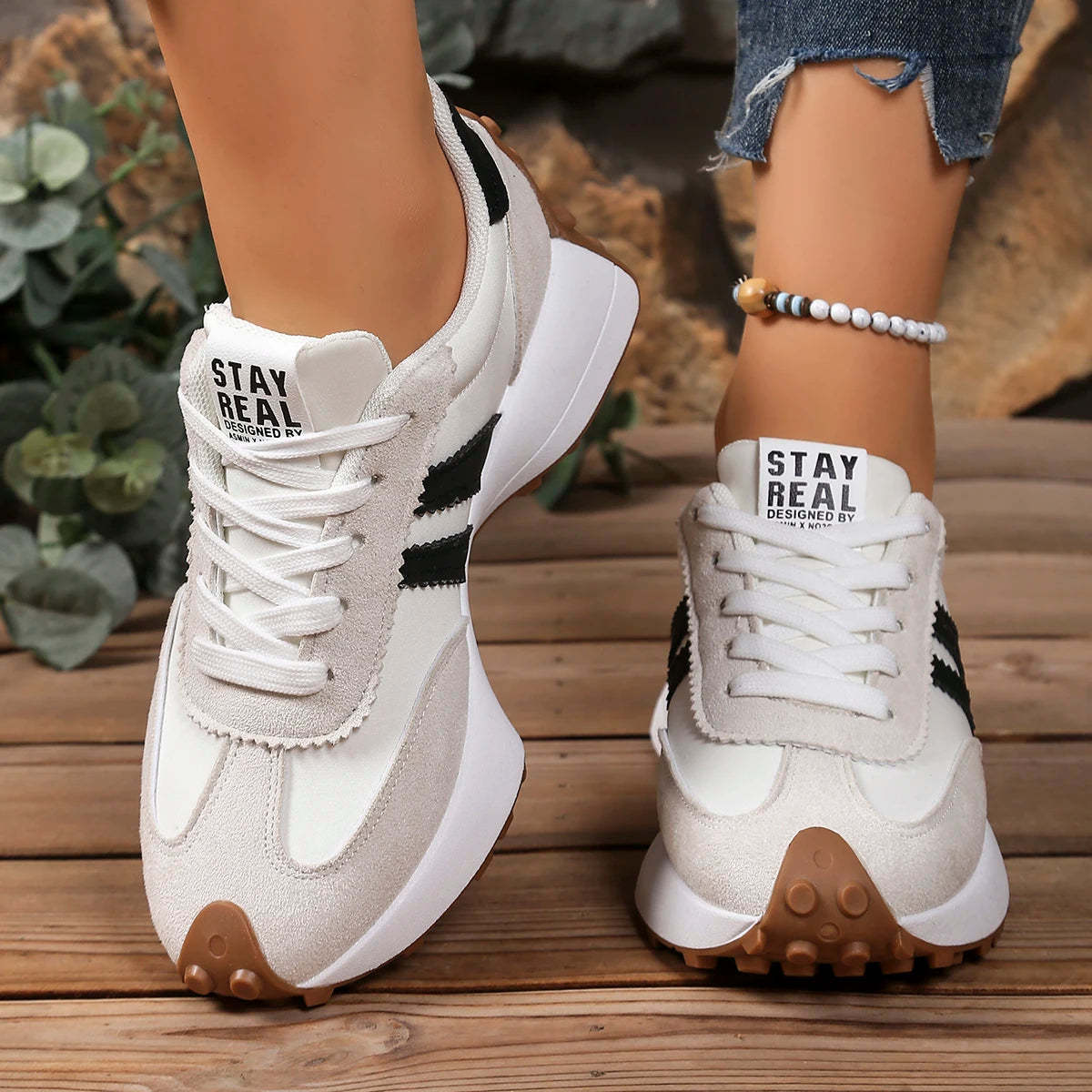 Fashionable New Style Elegant Lace Up Casual Shoes Women Spring/Autumn Round Toe Thick Sole Anti Slip Comfortable Sports Shoes