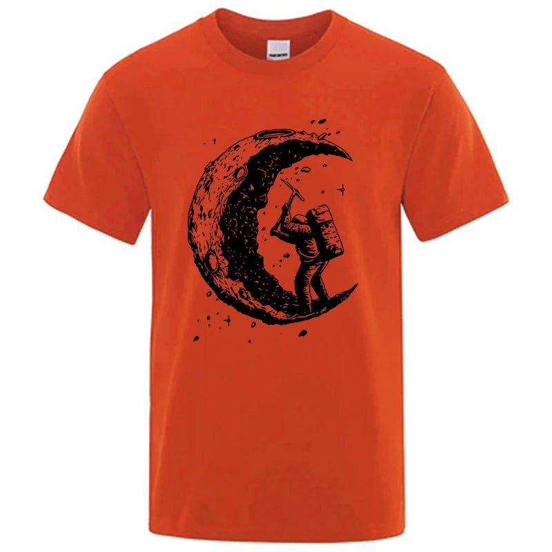 Men's Moon Print Casual T-Shirt — Breathable Cotton Blend Summer Tee