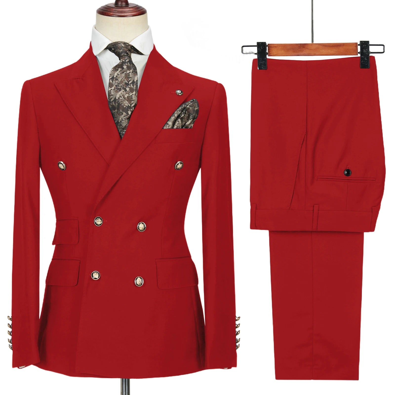 Men's Double-Breasted 2 Piece Suit Set Solid Color Business Casual Wedding Groom Dinner Party Work Jacket