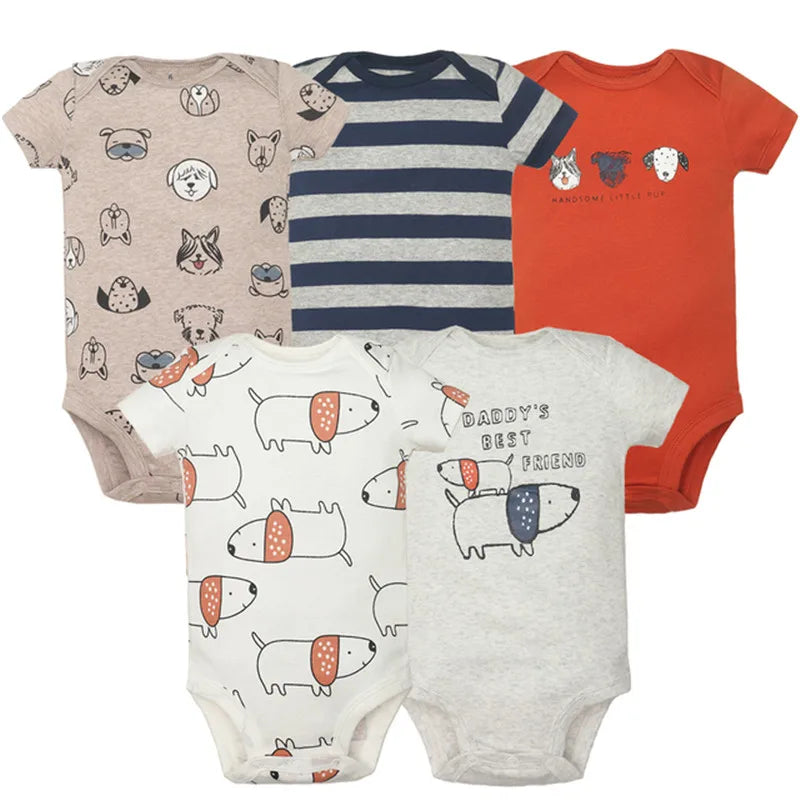 Baby Cotton Cartoon Romper – Short Sleeve Jumpsuit (0–24M)