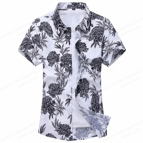 Summer Floral Hawaiian Shirts Men Fashion Short Sleeve Shirt Flower Blouse Turn Over Collar Casual Lapel Camisas Men's Clothing