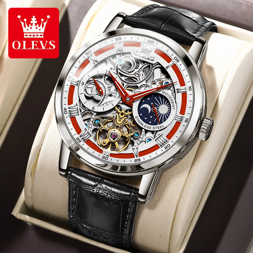 OLEVS 6670 Men's Automatic Mechanical Watch | Skeleton Leather Strap