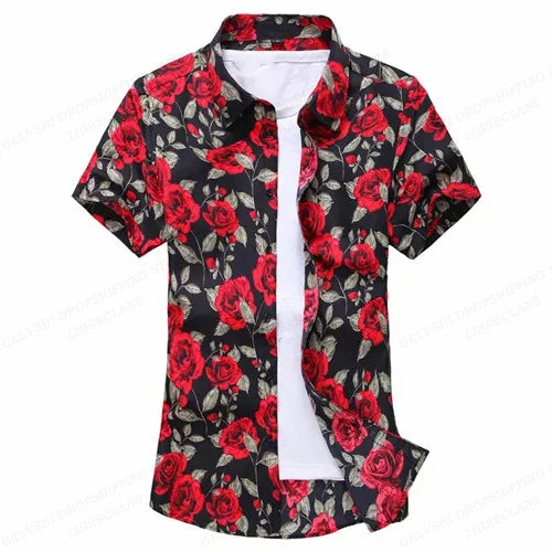 Summer Floral Hawaiian Shirts Men Fashion Short Sleeve Shirt Flower Blouse Turn Over Collar Casual Lapel Camisas Men's Clothing