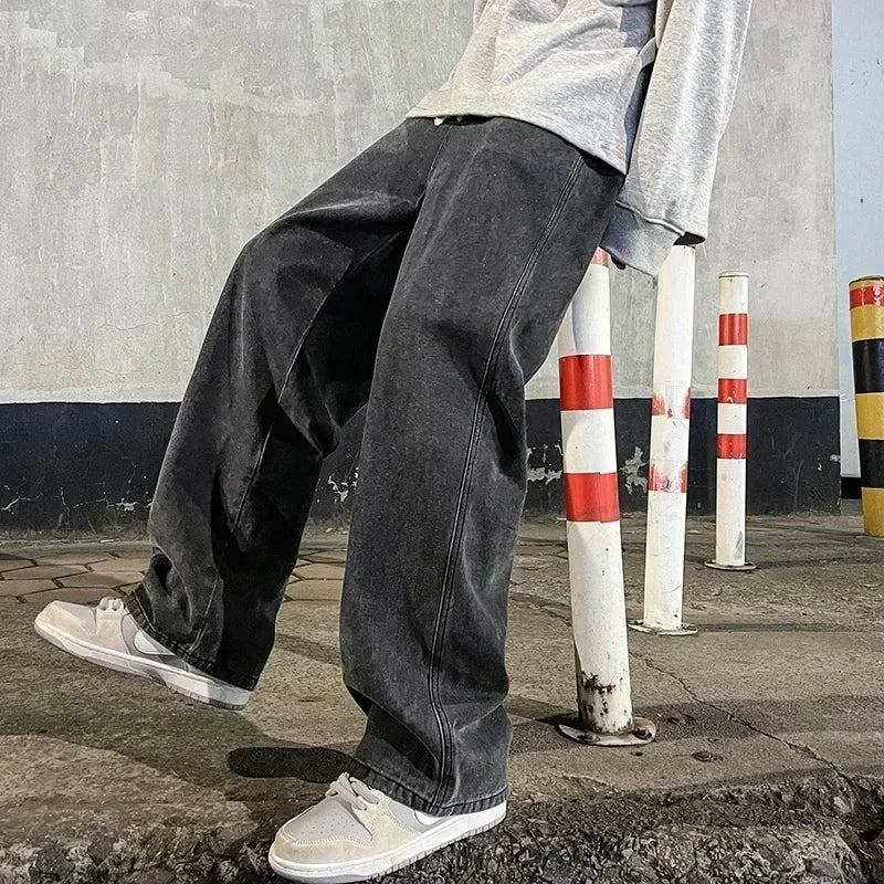 Men's Wide Leg Loose Jeans – Korean Streetwear Style