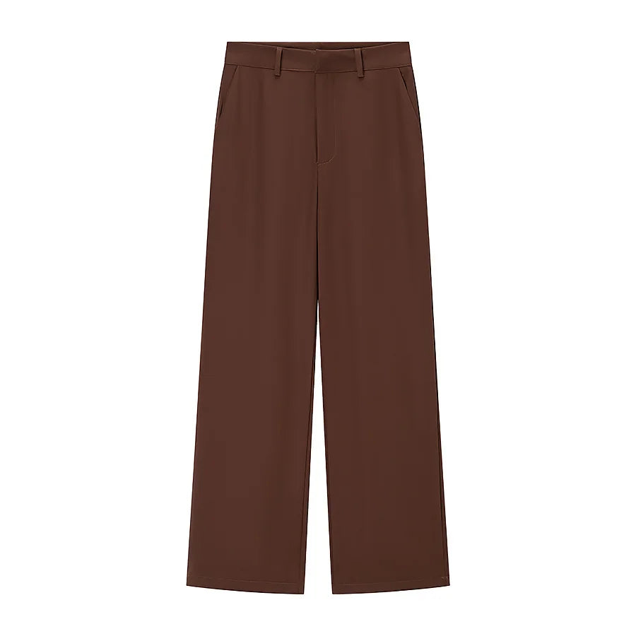 Women's V-Neck Buckle Vest & High Waist Wide-Leg Pants – Chic 2-Piece Office Set