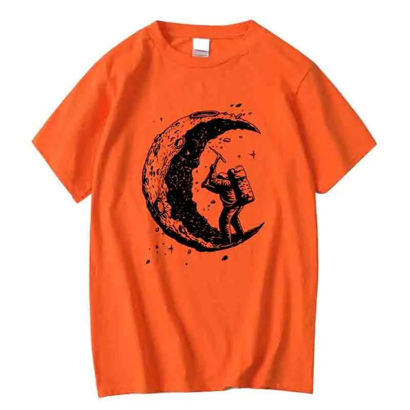 Men's Moon Print Casual T-Shirt — Breathable Cotton Blend Summer Tee