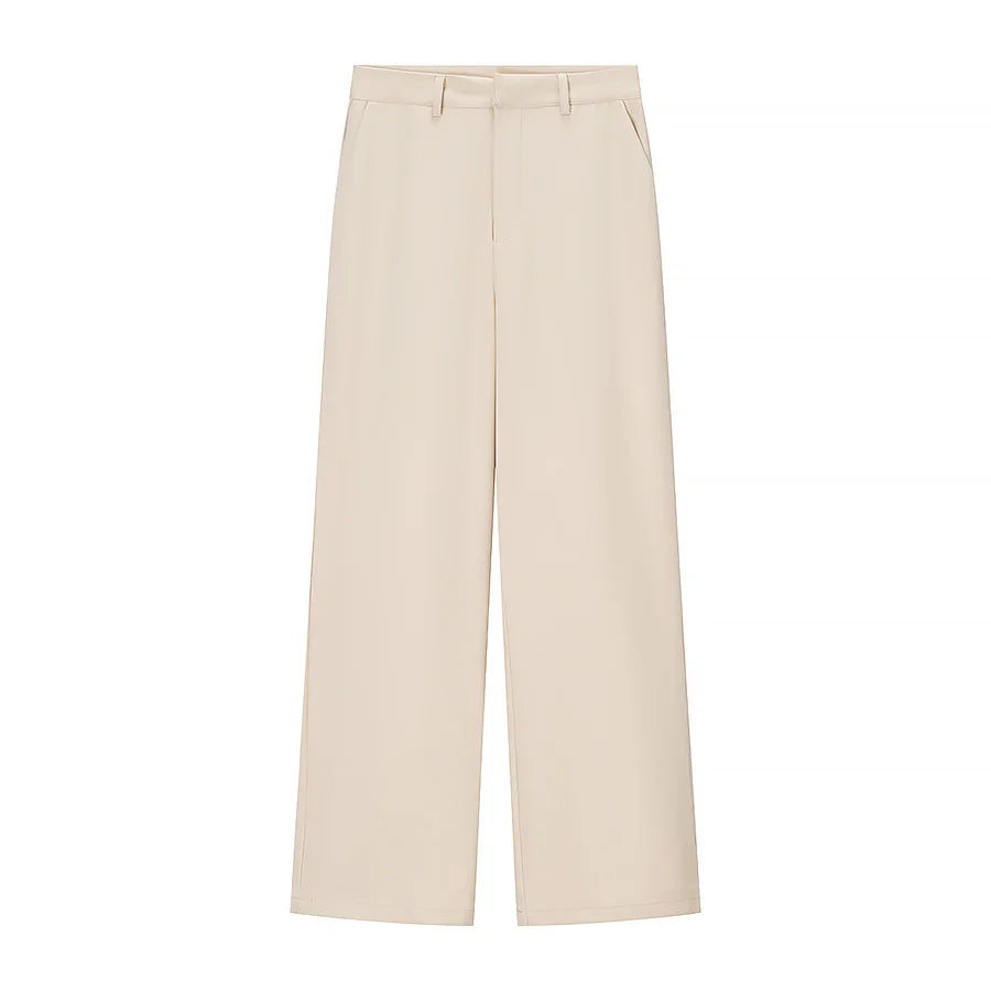 Women's V-Neck Buckle Vest & High Waist Wide-Leg Pants – Chic 2-Piece Office Set
