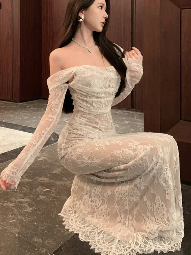 Lace Slash-Neck Maxi Dress