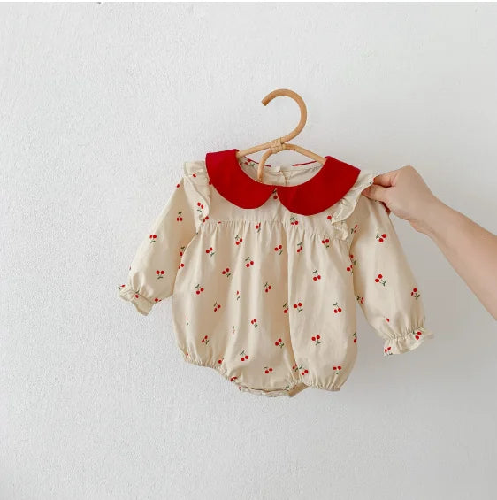 Baby Girl Floral Romper — Long Sleeve Cotton Jumpsuit
