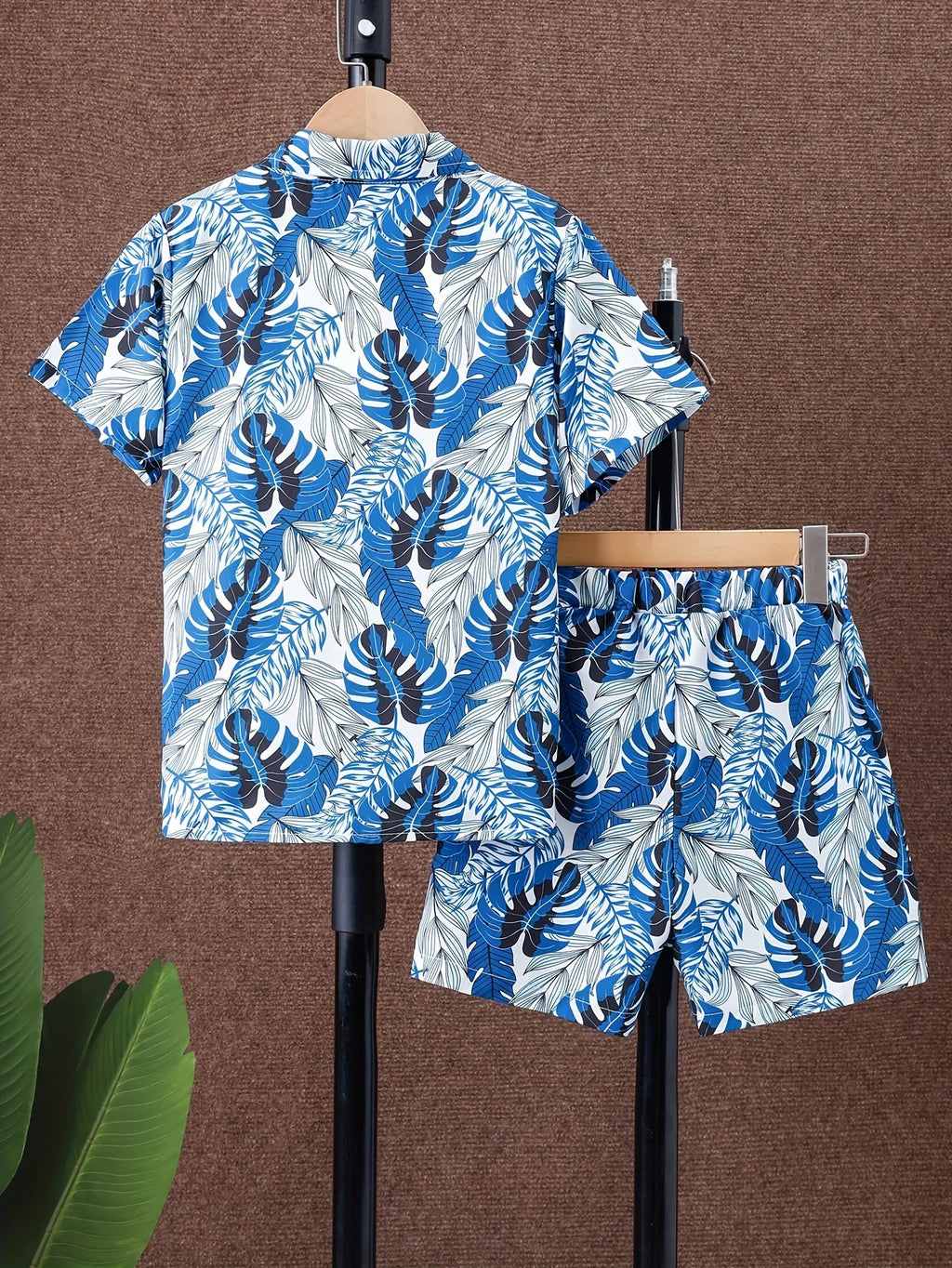 Boys 2025 New Summer Fashion Suit Hawaiian Full-Print Beach Boy Trendy Thin Shirt Shorts Two-Piece Set