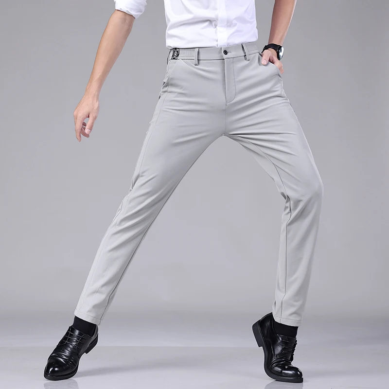 Men's Ice Silk Slim Straight Pants – Lightweight Summer Trousers