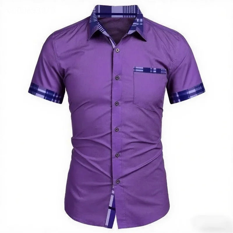 Men's short-sleeved shirts business office wear button-down shirts loose style oversized size XS-5XL soft fabric fast delivery