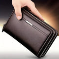 Men's Long Leather Wallet & Clutch — Large Business Zip-Around Purse with Phone & Card Holder | Brown & Black