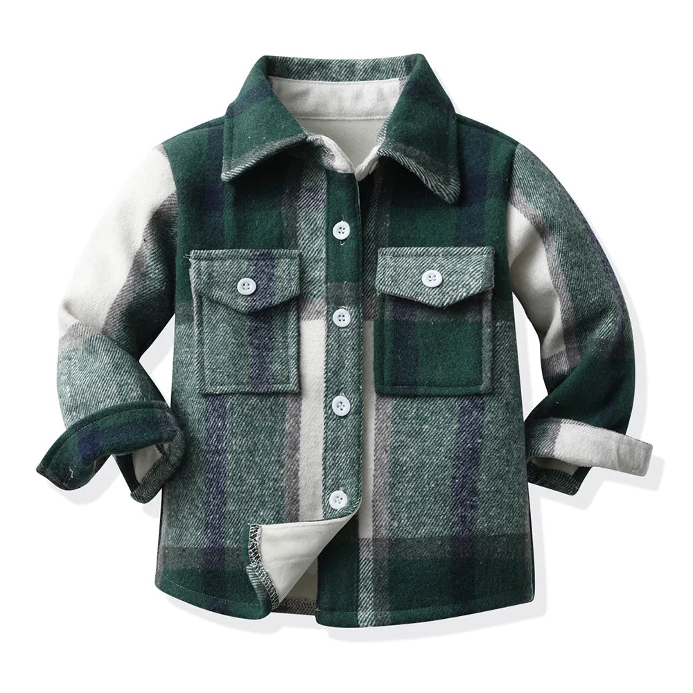 Kids' Korean Plaid Double-Breasted Cardigan Coat – Trendy Unisex Short Jacket for Boys & Girls