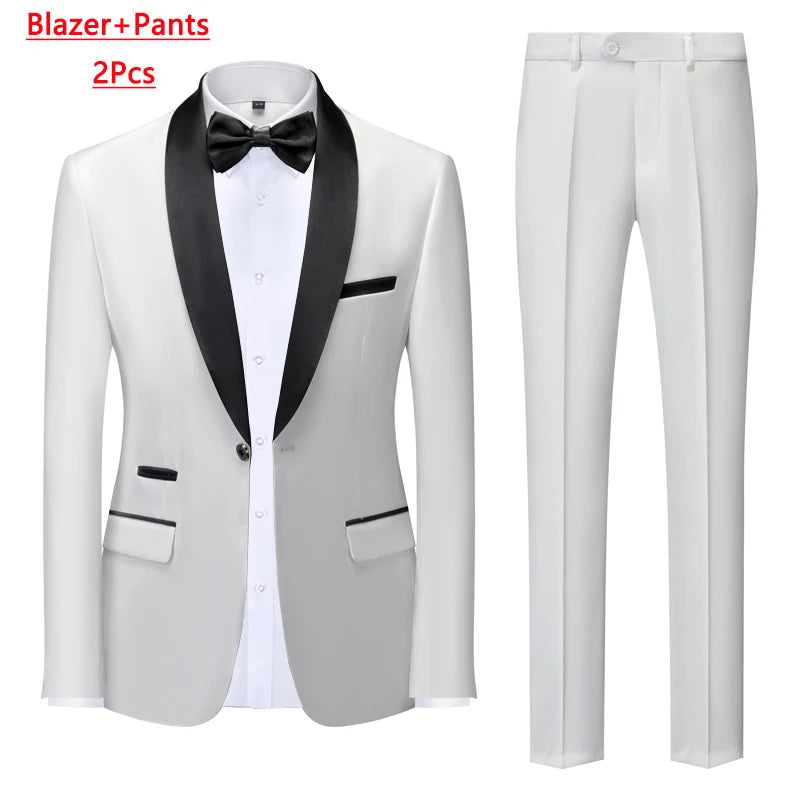 M-6XL Men's Casual Business Have Smoking Suit High End Brand Boutique Fashion Blazer Vest Pants Groom Wedding Dress Party Suit