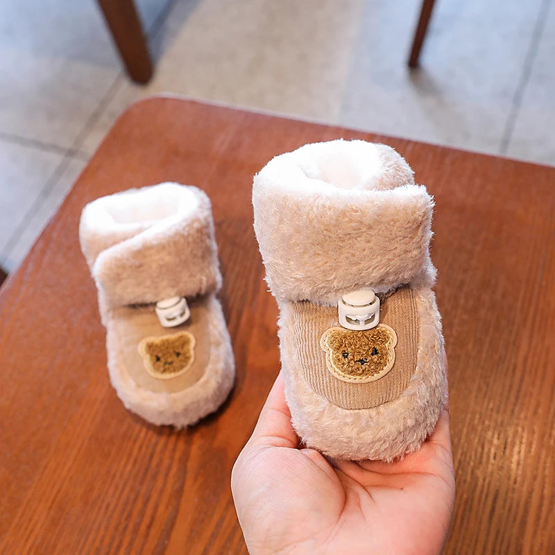 0-18M Apricot New Soft Winter Boots Baby Girl Boy Winter Warm Shoes Solid Fashion Toddler Fuzzy Balls First Walkers Kid Shoes