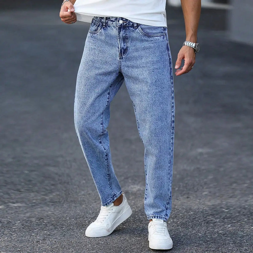 Men's Slim Fit Washed Blue Denim Jeans – Ankle Length