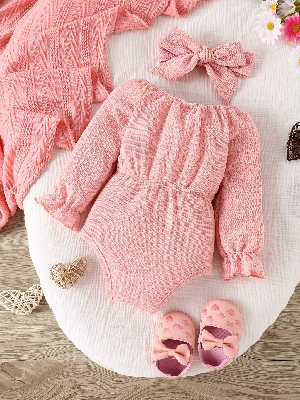 Baby Girl Long-Sleeve Onesie & Kerchief Set — Bow 2-Piece