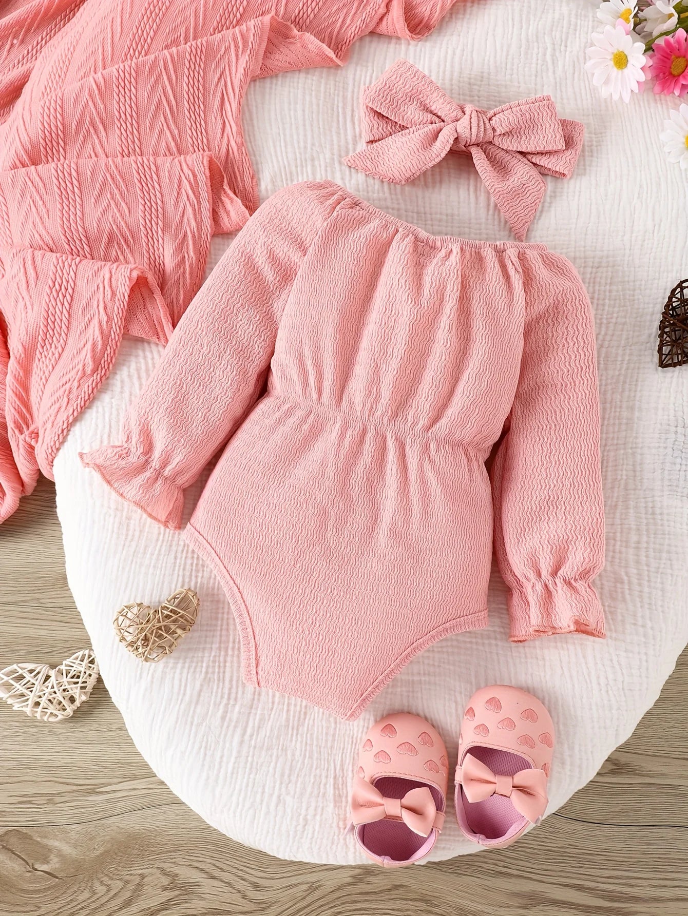 Baby Girl Long-Sleeve Onesie & Kerchief Set — Bow 2-Piece