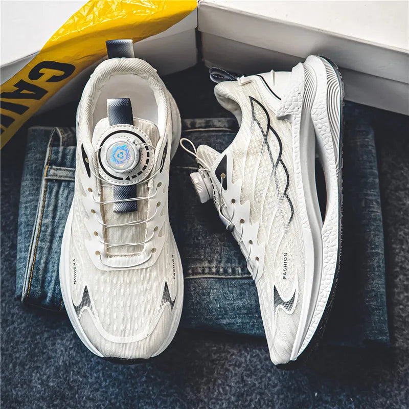 Men's Breathable Mesh Sneakers – Rotating Buckle Sport Shoes