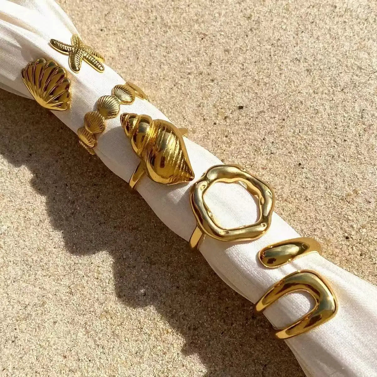 Shell & Geometric Ring Set