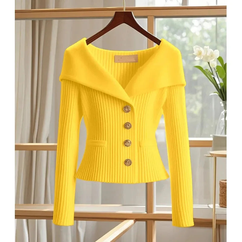 Women's Slim-Fit Knit Cardigan — Long Sleeve Button-Up Sweater Coat