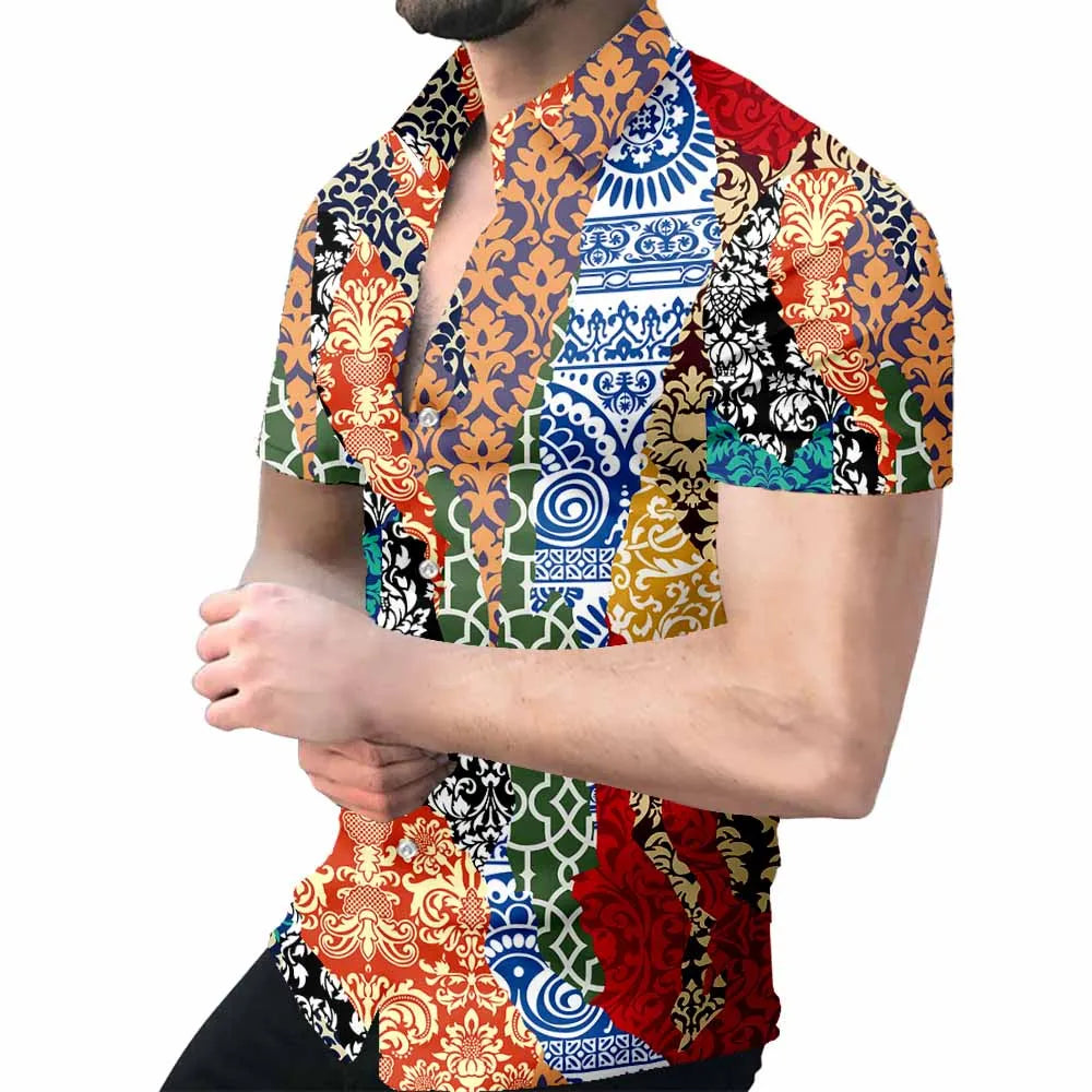 2023 New High Quality Hawaiian Baroque Short Sleeve 3D Printed Men's Shirt