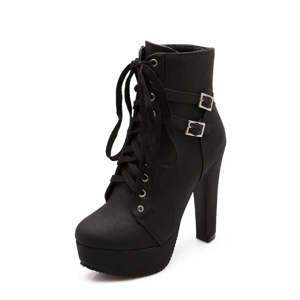 Women's High Heel Platform Ankle Boots – Lace-Up Stiletto Dress Boots